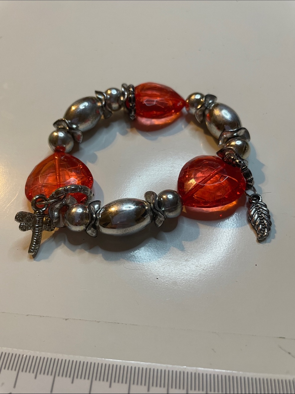 Vintage Silver & Red Bead Charm Bracelet - Women Jewelry